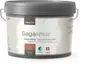2,5 liters spand Sagacolor Sagasense vægmaling, Glans 7, til indendørs brug. Gråt låg, bærehåndtag og miljømærker. Velegnet til vaskbare, halv-silkematte vægge.