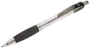 Svart kulspetspenna med genomskinlig kropp, svart gummigrepp och svart klicklock. Har metallklämma och 1,0 mm spets för jämn skrivning.