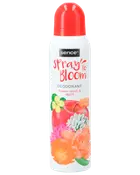Sence Spray to Bloom deodorantspray i aerosol med rød hætte, hvid dåse, blomsterdesign og duft af flower crush og apple.