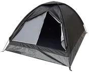 Kupoltält för camping med dragkedjeöppning, svart och grått tyg, nätfönster och vattentät botten. Rymmer två personer, lätt och enkel att montera.