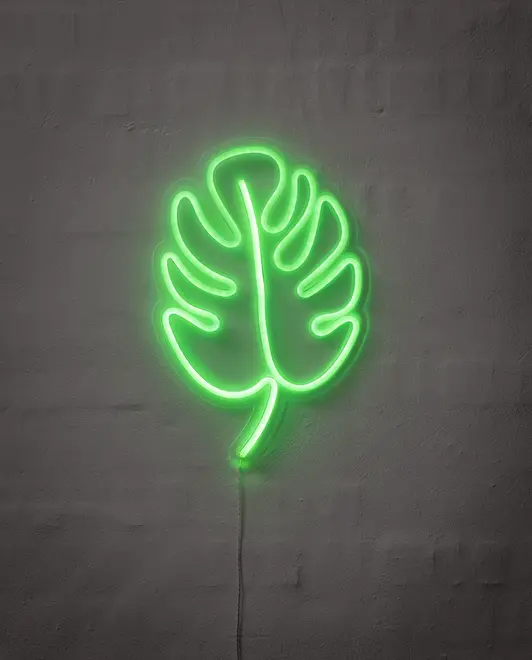 Neonskylt grönt löv H. 36 x B. 25 cm