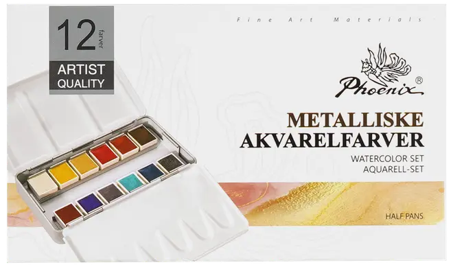 Phoenix Akvarelfarver 12 stk. - metallisk