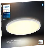 Philips Hue White Ambiance Tento slankt loftlys, rund form, justerbart hvidt lys, kompatibel med Alexa og Google Home, Bluetooth-aktiveret, moderne design til smart belysning.