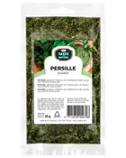 En 20g återförslutningsbar plastpåse med torkad, skuren persilja från Taste Nature, märkt på flera språk, perfekt för kryddning och garnering.