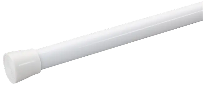 Hvid justerbar spændestang med gummihætte, nem montering uden værktøj. Velegnet til gardiner eller bruseforhæng. Holdbar og rustfri overflade.
