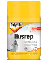 Polyfilla Husrep, 1 kg, grå cementbaseret pulverspartelmasse til reparation af store og små huller i murværk. Vejer- og vandbestandig, ekstra stærk, til inde og ude.