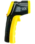 Håndholdt infrarødt termometer med gul og sort plastkrop, ergonomisk greb og aftrækker. Bruges til kontaktfri temperaturmåling. Model WF-530, egnet til forskellige overflader.