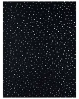 Svart tyg med små vita stjärnor jämnt fördelade över ytan, passar till kläder, pyssel eller heminredning. Materialet verkar slätt och lätt.