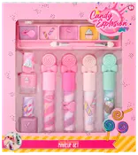 Sminkset för barn med rosa förpackning, innehåller fyra läppglans, två nagellack, sex ögonskuggor och två applikatorer. Godisinspirerade motiv. Passar barn från 6 år.
