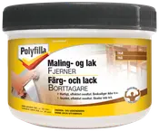 Polyfilla maling- og lakfjerner til træoverflader, egnet til indendørs og udendørs brug. Hurtigvirkende, beskadiger ikke træ. Leveres i rund plastbeholder med sort låg.