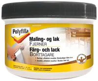 Polyfilla maling- og lakfjerner til træ, 500 ml bøtte med sort låg. Hurtig, effektiv virkning, skader ikke træet, til indendørs og udendørs brug.
