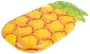 Uppblåsbar badmadrass formad som en ananas med gul och orange kropp samt grön topp. Tillverkad av slitstark vinyl, perfekt för pool eller strand.