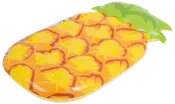 Uppblåsbar badmadrass formad som en ananas med gul och orange kropp samt grön topp. Tillverkad av slitstark vinyl, perfekt för pool eller strand.