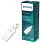Hvid Philips strømadapter til skinnesystem, slankt rektangulært design, passer til H 3-leder skinnesystem. Nem installation og uendelige forbindelser. Enkeltsidet strømforsyning.