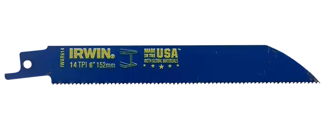 Blåt Irwin bajonetsavblad, 6 tommer, 14 TPI, 152 mm, fremstillet i USA med globale materialer.