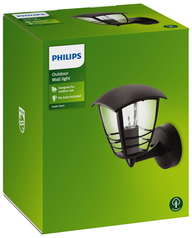 PHILIPS Væglampe Creek up E27 - sort