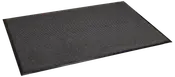 Rektangulær mørkegrå dørmåtte med rillet tekstur og sort gummikant, velegnet til indendørs eller udendørs brug for at opsamle snavs og fugt fra sko.