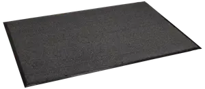 Rektangulär mörkgrå dörrmatta med räfflad yta och svart gummikant, avsedd för inomhus- eller utomhusbruk för att samla upp smuts och fukt från skor.