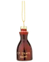 Glaspynt formet som en sojasauceflaske, brun med røde glimmerdetaljer, guldlåg og ophæng. "Soy Sauce 150ml" står skrevet foran.