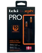 Leki bycph PRO USB-C til Lightning kabel, 1 meter, sort, til iPhone opladning og synkronisering. 10 års garanti. Robust design, dansk design, til Apple-enheder.