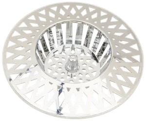 Rund si i rustfrit stål til vask med bred kant og diamantformede udskæringer. Har et centralt greb for nem fjernelse. Fanger madrester og forhindrer tilstopning.
