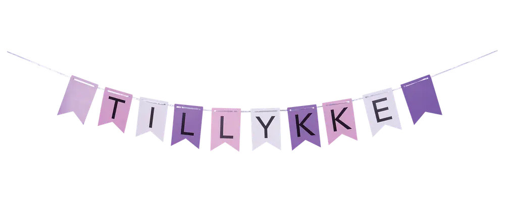 Guirlande Tillykke - Pink og lilla