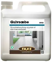 FAXE Gulvsæbe Natur, 5-liters plastdunk, til grundbehandling og pleje af alle træoverflader. Egnet til indendørs brug, bevarer træets udseende, nem hældetud, skruelåg.