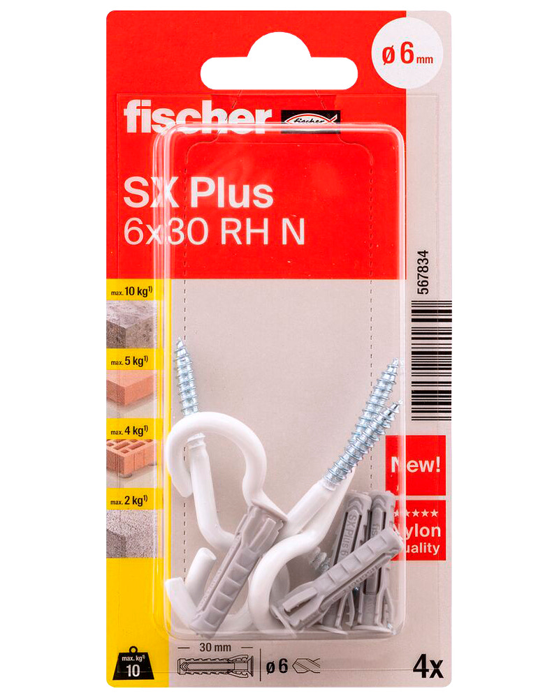 Fischer Krogdyvel SX Plus 6 x 30 mm hvid 4 stk.