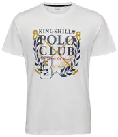 Ljusgrå t-shirt med "Kingshill Polo Club" vapengrafik, sköld, lagerkrans, korsade poloklubbor och "Est. 1917" text. Rund hals, kort ärm, normal passform.