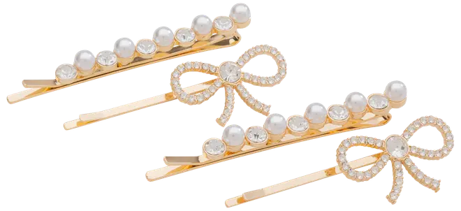 Hårnåle med sten og perle 4 stk - guld