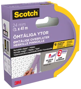 Scotch® Maskeringstejp för ömtåliga ytor 41 meter – 24 mm