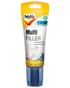 Polyfilla Multi Filler i en klembar tube med applikator, velegnet til udfyldning af små huller og revner i vægge og lofter, hvid farve, nem at bruge.