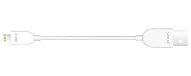 Hvid XONIS USB-A til Lightning opladningskabel med slanke stik.