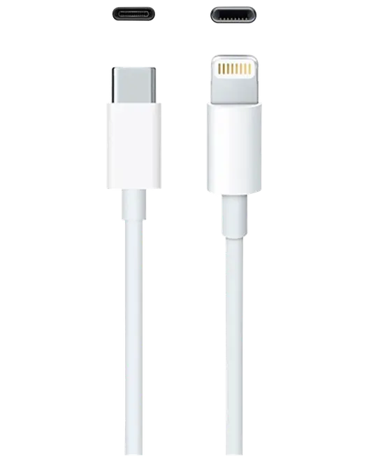 Hvid USB-C til Lightning-opladerkabel med glat ydre og kompakte stik.