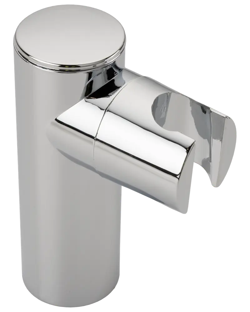Modern kromad badrumsblandare med cylindrisk bas och kort, vinklad pip. Stilren, minimalistisk design med blank finish, passar moderna handfat.
