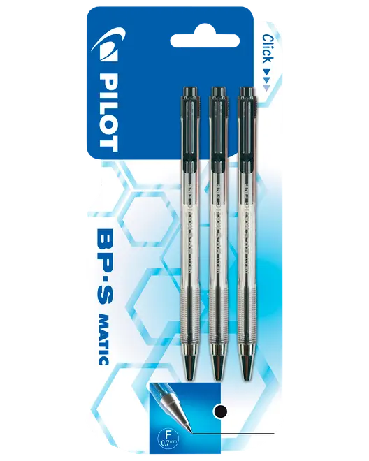 Pilot BP-S Matic Kuglepen 3-pak - sort