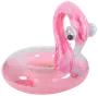 Pink oppustelig badering formet som en flamingo med stor rund base, opretstående hals og detaljerede øjne. Fremstillet af holdbart plastik, egnet til børn og voksne.