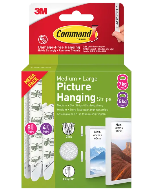 Command™ Strips Tavelupphängning - Vit M och L