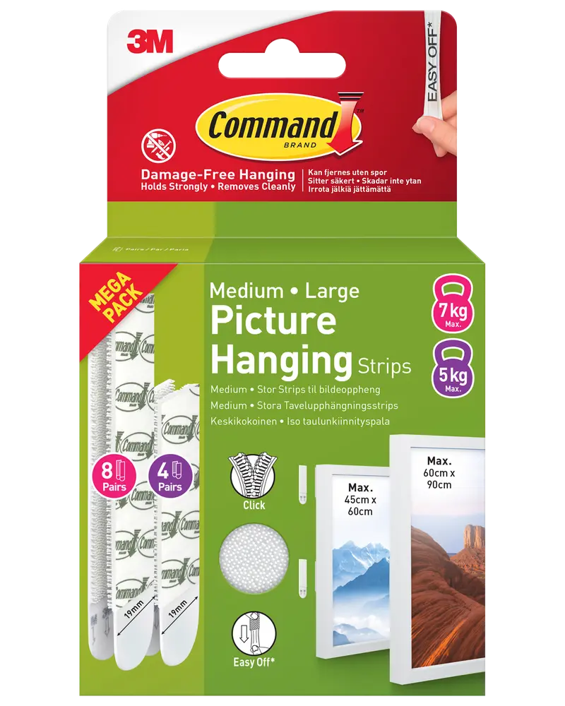 Command™ Strips Tavelupphängning - Vit M och L