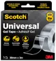 Scotch Universal Gel Tape, dobbeltsidet, gennemsigtig, stærk, aftagelig, vandafvisende, holder op til 9 kg, 30 mm x 3 m rulle, 3M mærke.