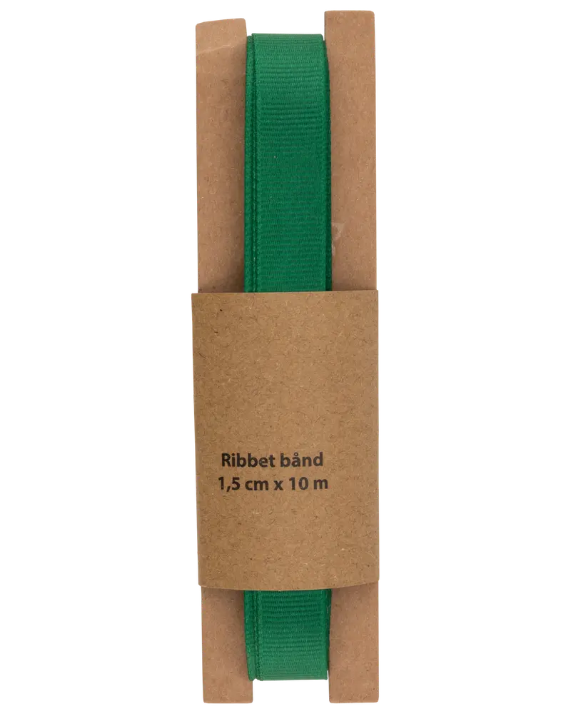 Ribbad band 1,5 cm x 10 meter - grön