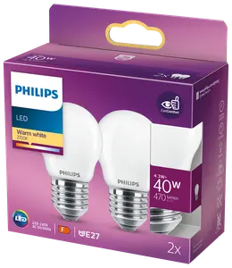 PHILIPS LED-pære 4,3W E27 P45 2-pak