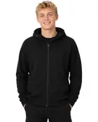 Svart herrhoodie med dragkedja, framfickor, justerbar huva och ribbade muddar. Tillverkad i mjukt, bekvämt material, perfekt för vardagsbruk och lager på lager.