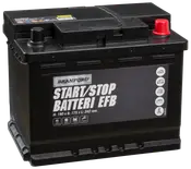 Branford Start/Stop EFB bilbatteri, sort, med markerede poler. Mål: 190 x 175 x 242 mm. Velegnet til biler med start/stop-system. Vedligeholdelsesfrit design.