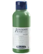 Schmincke Akademie Acryl color akrylfärg, bladgrön nyans, 250 ml plastflaska med blått skruvlock, passar konstnärer och hobbyanvändare, etiketterad på flera språk.