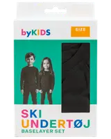 Svart underställsset för barn, med långärmad tröja och byxor. Tillverkat i mjukt, stretchigt material för värme och komfort. Passar vintersport och kalla dagar.