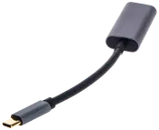 USB-C til HDMI-adapter med kort sort kabel og metalstik, designet til at forbinde USB-C-enheder til HDMI-skærme for video- og lydoutput.