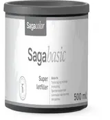 Sagacolor Sagabasic Super letfiller, 500 mL beholder. Gråt plastlåg, hvidt og gråt mærkat, egnet til hurtige reparationer og minimal krympning. Ideel til vægreparationer.