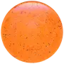 Rund, fast orange shampoo-bar med små sorte prikker. Glat, let blank overflade. Miljøvenligt og plastfrit alternativ til flydende shampoo til hårvask.