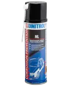 Dinitrol ML korrosionsbeskyttelsesspray, 500 ml, med spraydyse. Anvendes til rustbeskyttelse af biler, især hulrum og svært tilgængelige områder. Blå og sort etiket med bilillustration.